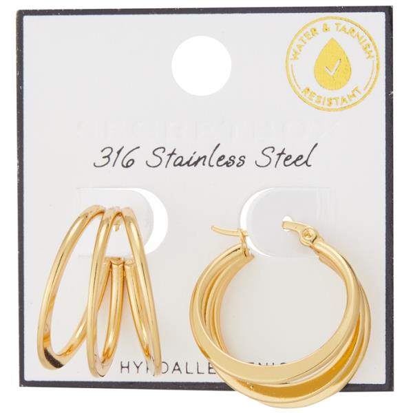 SECRET BOX STAINLESS STEEL 3 LINE HOOP EARRING