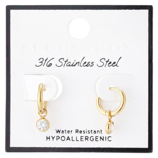 SECRET BOX  STAINLESS STEEL BEZEL DANGLE HUGGIE EARRING
