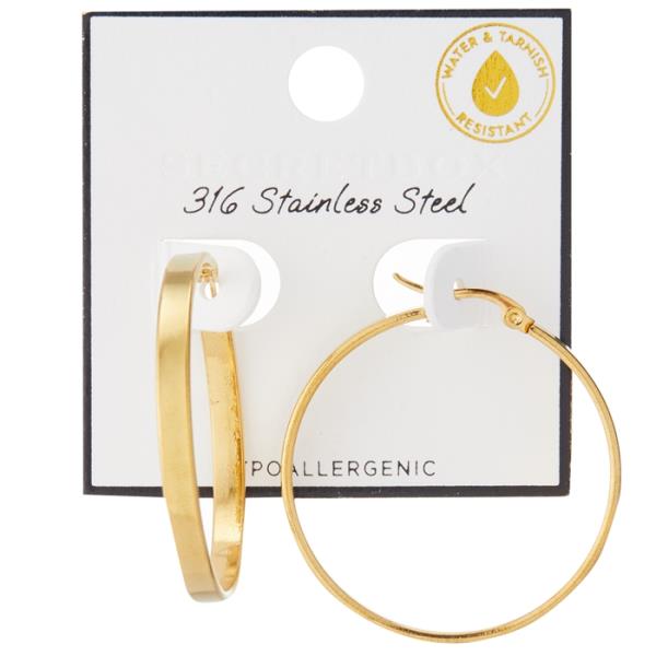 SECRET BOX STAINLESS STEEL 35MM PLAIN HOOP EARRING