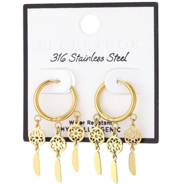 SECRET BOX STAINLESS STEEL DREAM CATCHER HUGGIE EARRING