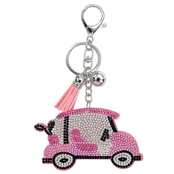 PINK RHINESTONE GOLF CART KEYCHAIN