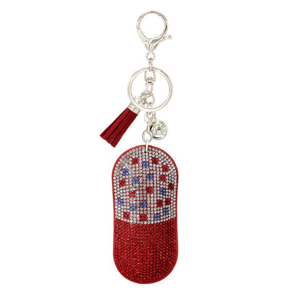 RHINESTONE PILL TABLET KEYCHAIN
