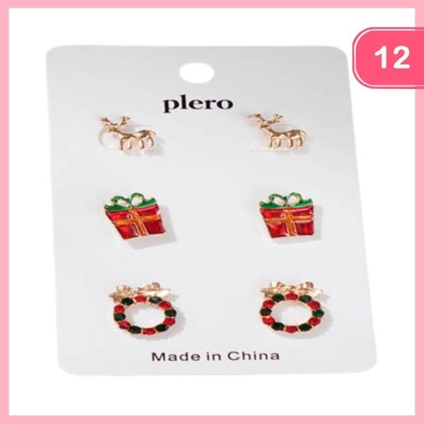 CHRISTMAS POST EARRINGS SET (12 UNITS)