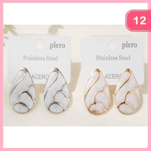 STAINLESS STEEL  METAL STONE  POST TEARDROP EARRING