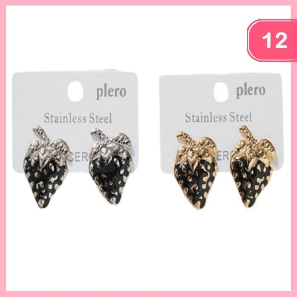 STAINLESS STEEL STARWBERRY POST EARRING (12 UNITS)