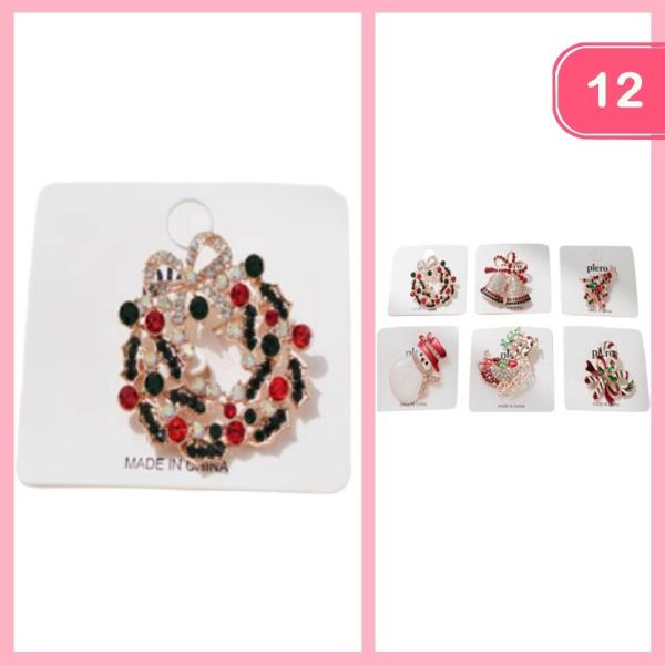 CHRISTMAS RHINESTONE BROOCH (12 UNITS)