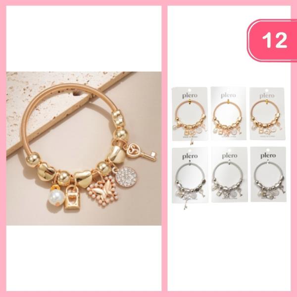 HEART BUTTERFLY KEY CHARM BRACELET (12 UNITS)