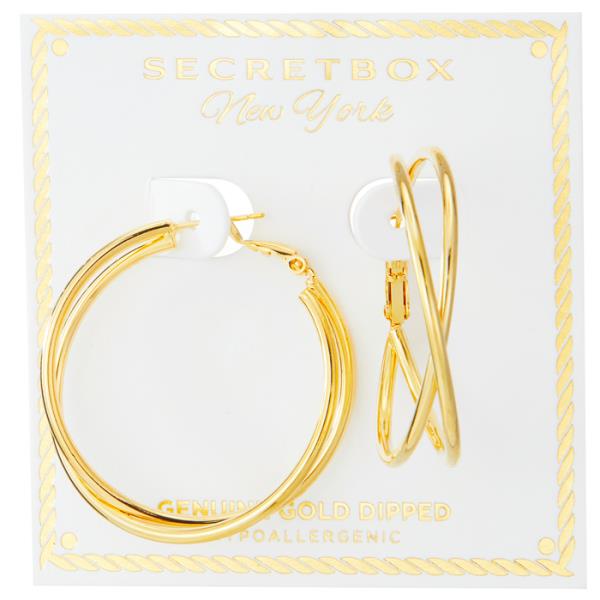 SECRET BOX  GOLD/SILVER DIPPED 40MM TWISTED ORBIT HOOP EARRING