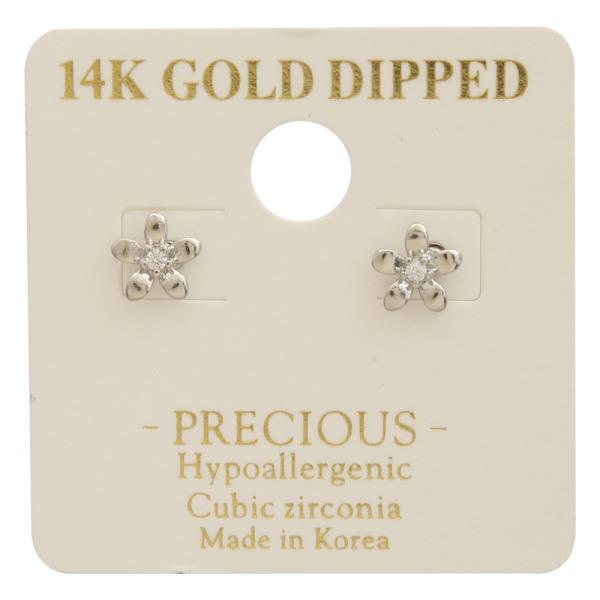 14K GOLD DIPPED CZ MINI FLOWER EARRING