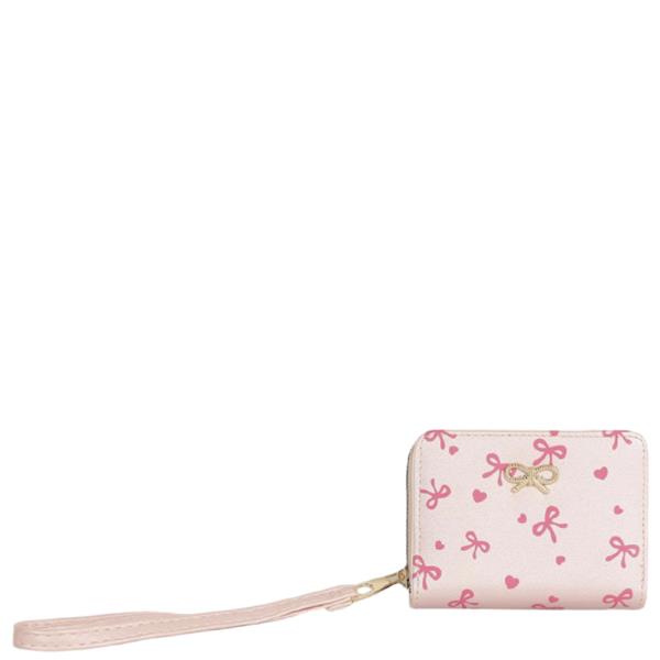 CHIC BOW PRINTED ZIPPER WRISTLET STRAP WALLET
