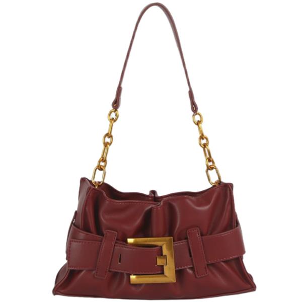 MODERN PLEATED BUCKLE DESIGN SHOULDER BAG