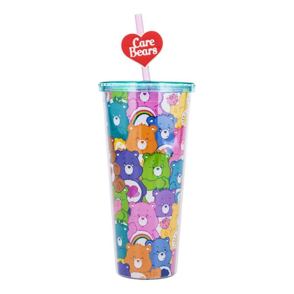 CARE BEARS PLASTIC TRAVEL TUMBLER & REUSABLE STRAW TOPPER, 24 OZ