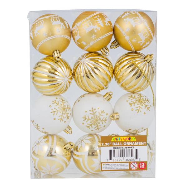 PARTY WORLD 2.36" BALL ORNAMENT, 12 PIECE SET