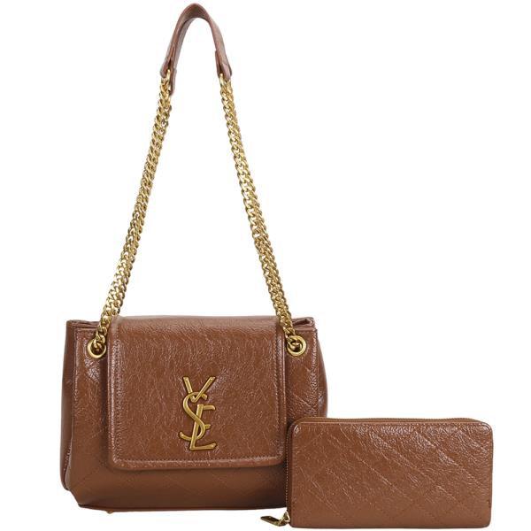 2IN1 TEXTURED QUILTED DESIGN SHOULDER BAG AND WALLET SET