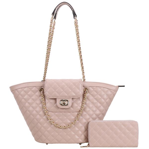 2IN1 QUILTED FASHION DESIGN SHOULDER TOTE BAG W WALLET SET