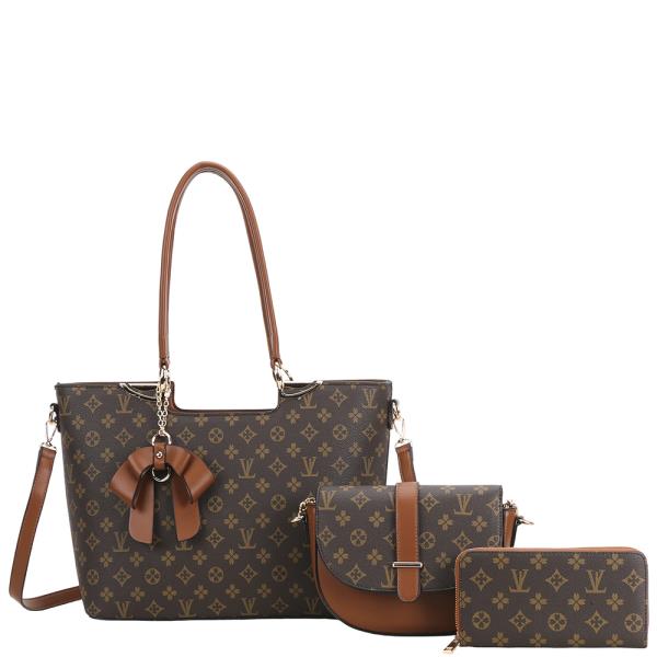 3IN1 DESIGN PATTERN PRINT SHOULDER TOTE BAG W CROSSBODY AND WALLET SET