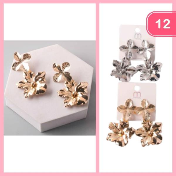 SCULPTED METAL TROPICAL FLOWER DROP EARRING (12 UNITS)