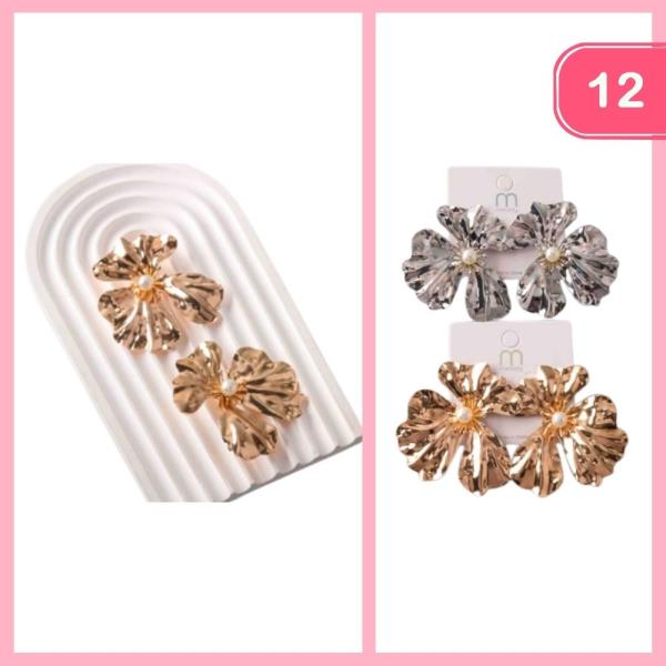 MOLTEN FANNED FLOWER PEARL EARRING (12 UNITS)