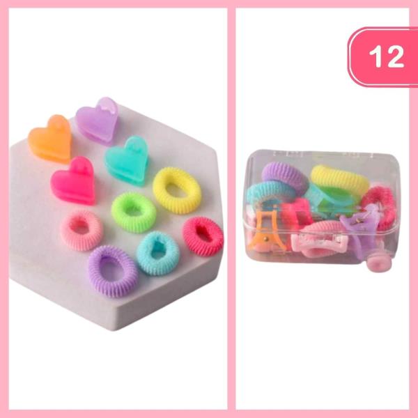 MINI HAIR TIES W/ HEART HAIR CLAW CLIPS (12 UNITS)