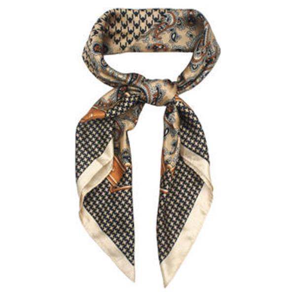 PAISLEY HOUNDSTOOTH SILKY BANDANA SQUARE NECK SCARF
