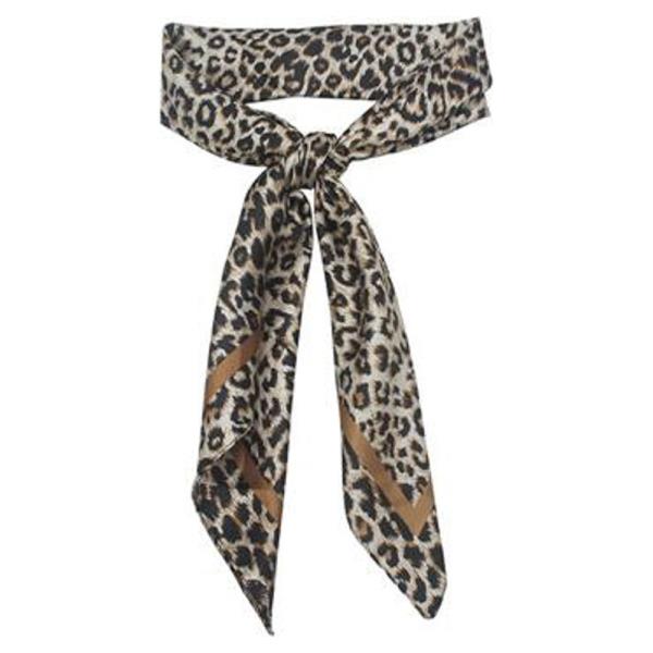 TONAL BORDER LEOPARD PRINT SILKY BANDANA SQUARE NECK SCARF