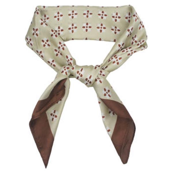 MICRO EMBLEM PATTERN CONTRAST BORDER SILKY BANDANA SQUARE NECK SCARF