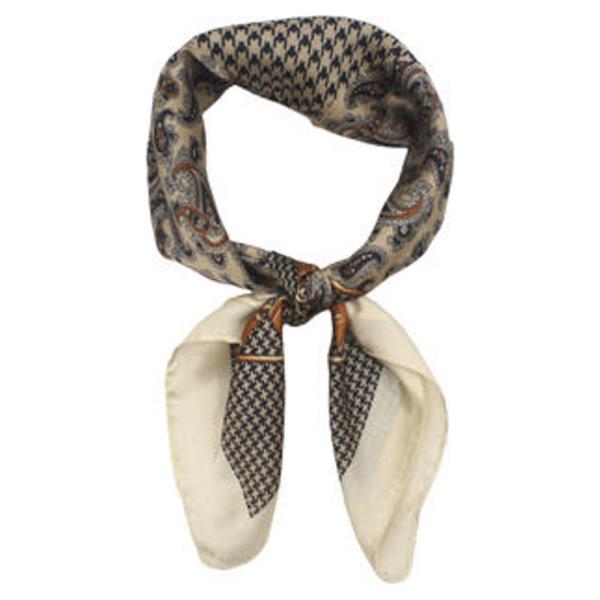 PAISLEY HOUNDSTOOTH QUAD PRINT SILKY BANDANA SQUARE NECK SCARF