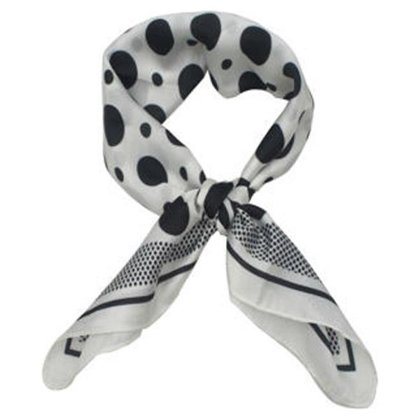 VARIEGATED DOT BORDER PRINT SILKY BANDANA SQUARE NECK SCARF