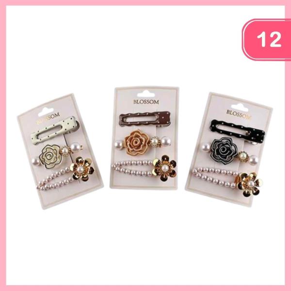 PEARL FLOWER POLKA DOT HAIR PINS (12 UNITS)