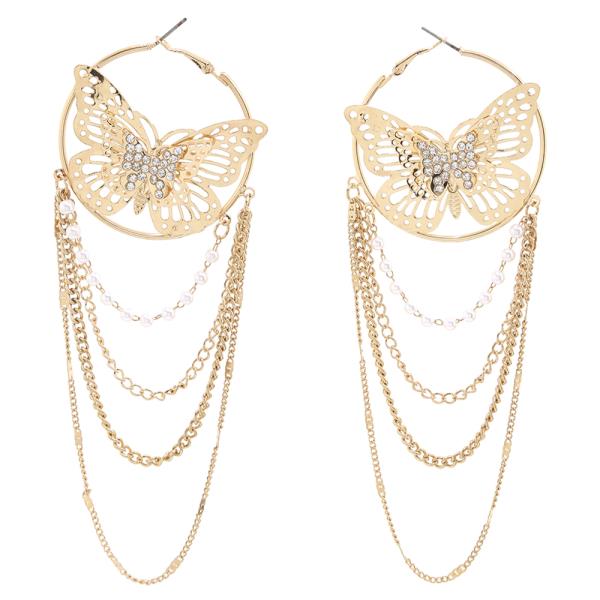 SDJ BUTTERFLY MULTI LAYER CHAIN FRINGE HOOP EARRING