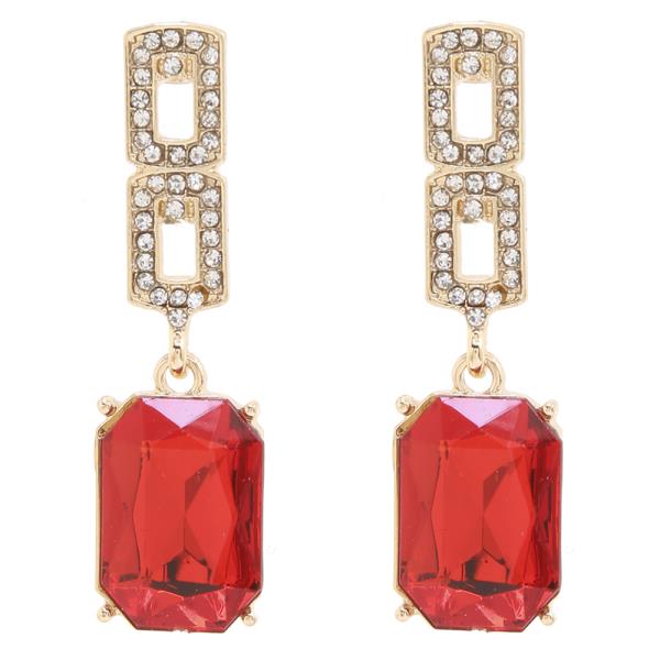 SDJ RHINESTONE RECTANGULAR CRYSTAL GEM DROP EARRING