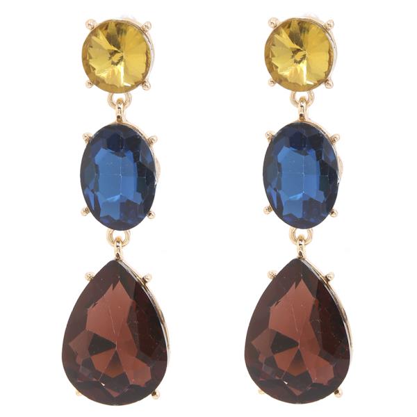 SDJ TRIPLE COLOR CRYSTAL GEM LINEAR DROP EARRING