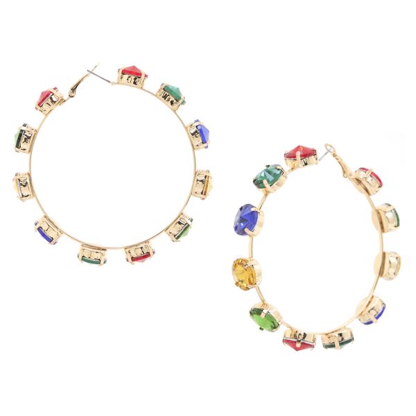 SDJ COLORED GEM STONES HOOP EARRING