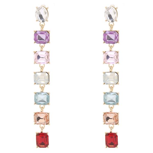 SDJ MULTI COLOR OVAL SQUARE CRYSTAL GEM LINEAR DROP EARRING