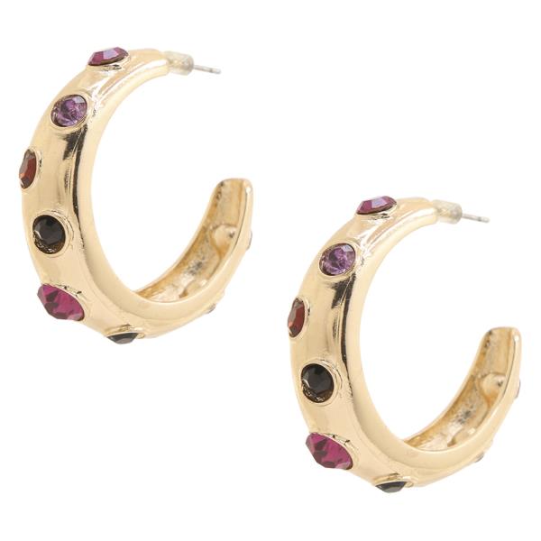 SDJ COLOR GEM STUD OPEN HOOP EARRING