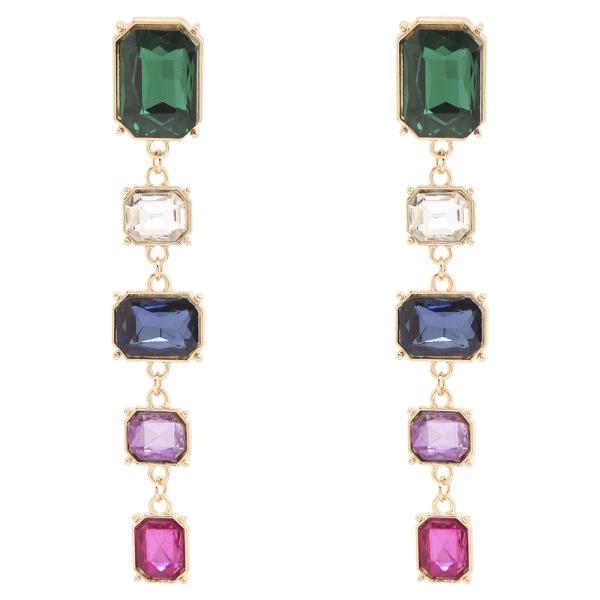 SDJ MULTI COLOR SQUARED CRYSTAL GEM LINEAR DROP EARRING
