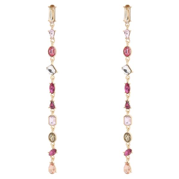SDJ MULTI COLOR SHAPE CRYSTAL GEM LONG LINEAR DROP EARRING