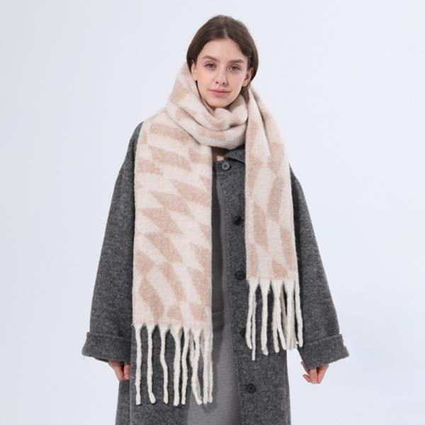 WOMEN ABSTRACT DIAMOND CHECK TASSEL SCARF SOFT THICK WINTER WRAP SHAWL SCARF