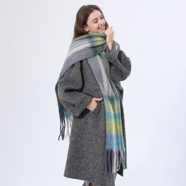 WOMEN COLOR BLOCK PLAID TASSEL SCARF SOFT THICK WARM WINTER WRAP SCARF