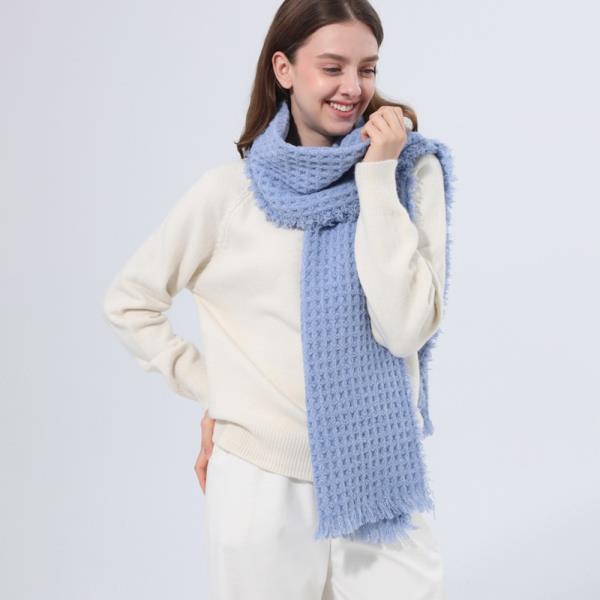 WOMEN WAFFLE KNIT SCARF SOFT FRINGE SOLID WINTER SHAWL