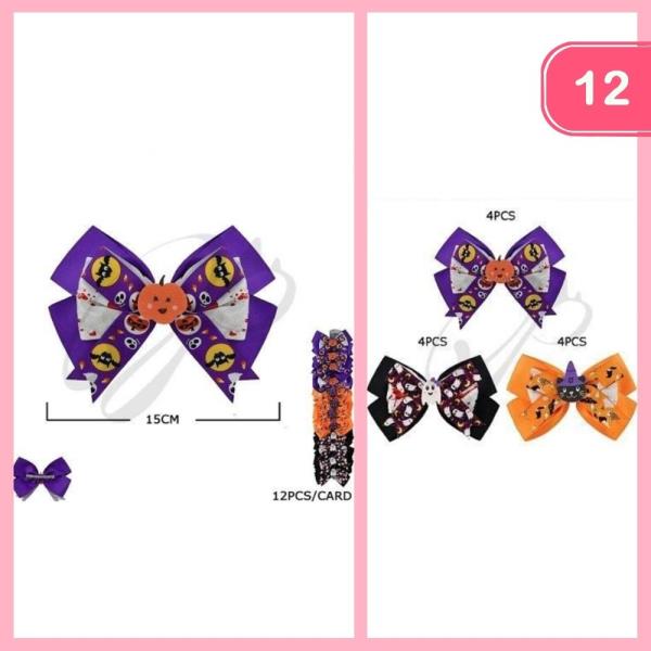 HALLOWEEN RIBBON HAIR BOW (12 UNITS)