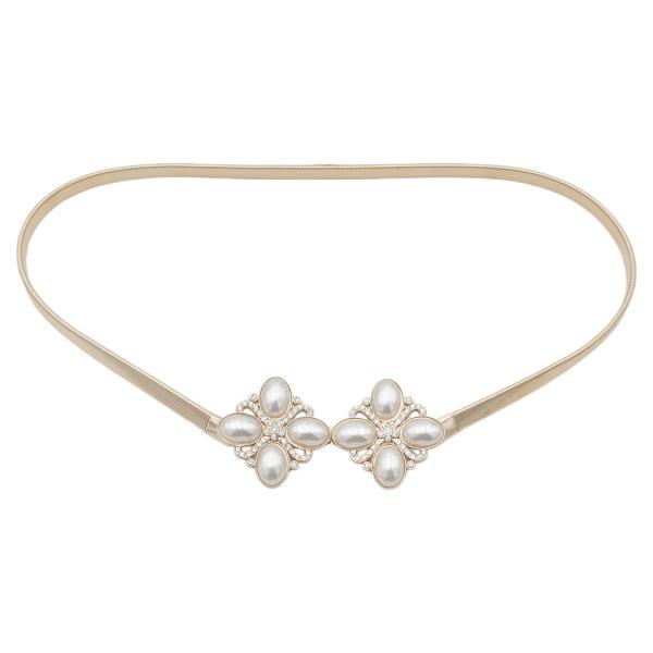 DOUBLE PEARL FLOWER STRETCH CHAIN BELT