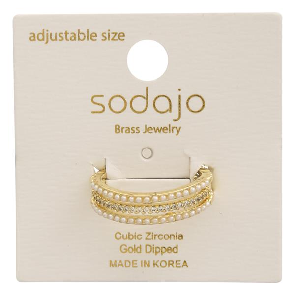 SODAJO CZ PEARL LAYER GOLD DIPPED ADJUSTABLE RING