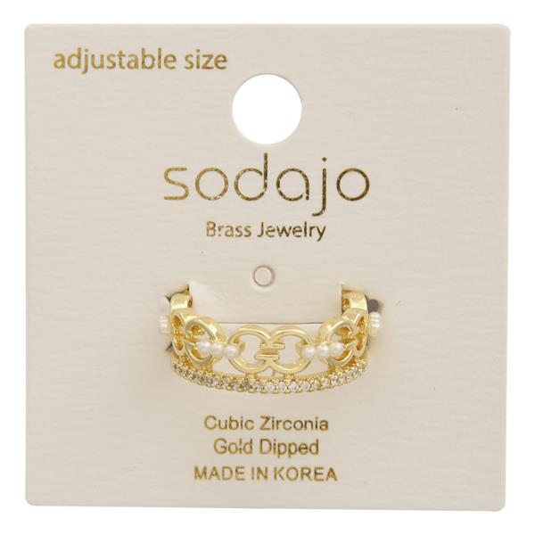 SODAJO CZ LINK OPEN PEARL DESIGN GOLD DIPPED ADJUSTABLE RING