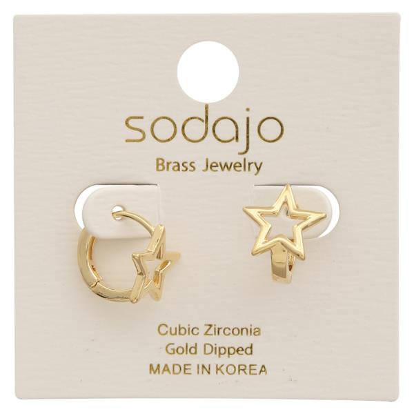 SODAJO OPEN STAR HUGGIE HOOP GOLD DIPPED EARRING