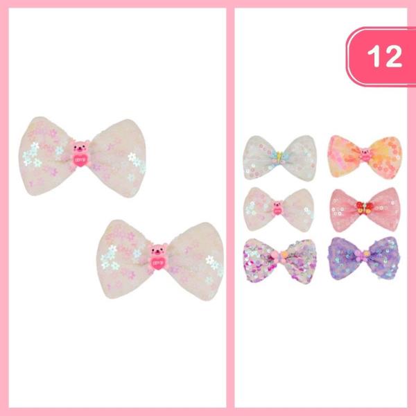 FLOWER SEQUINS HAIR BOW (12 UNITS)