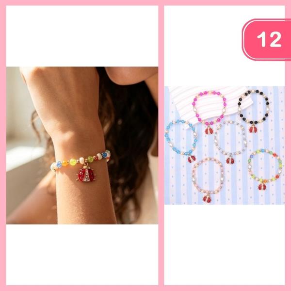 BEADED LADYBUG CHARM BRACELET (12 UNITS)