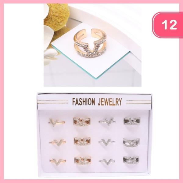 V RHINESTONE RINGS (12 UNITS)