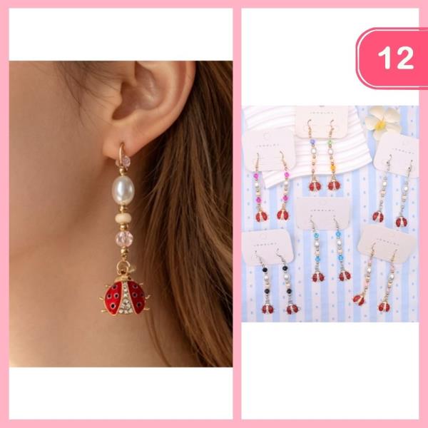BEADED LADYBUG DANGLE EARRING (12 UNITS)