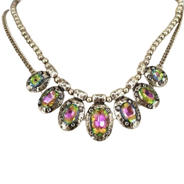 RHINESTONE CRYSTAL STONE OVAL STATEMENT NECKLACE